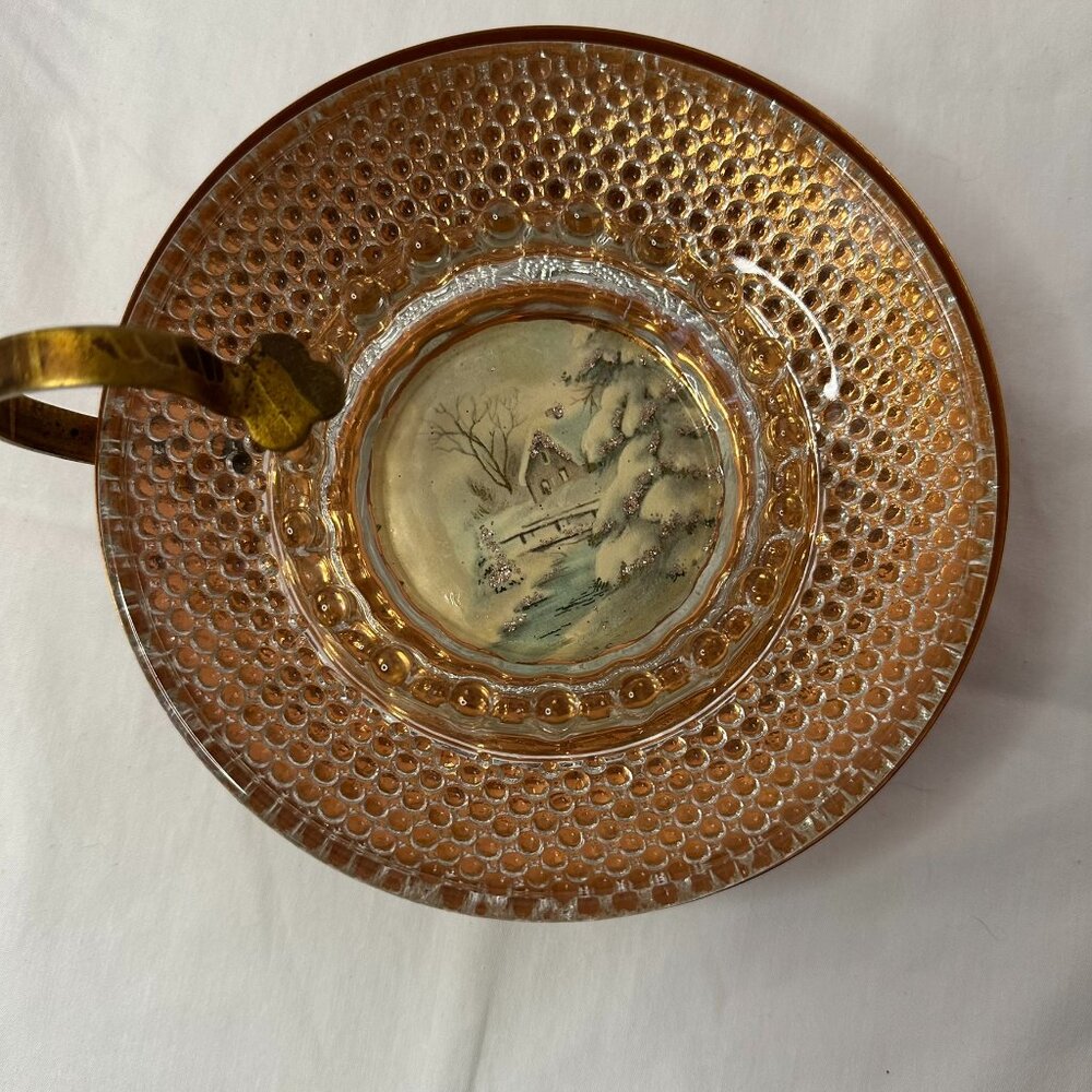 Vintage Coppercraft Guild Holder with a Handle and a Hobnail Clear Glass Ashtray